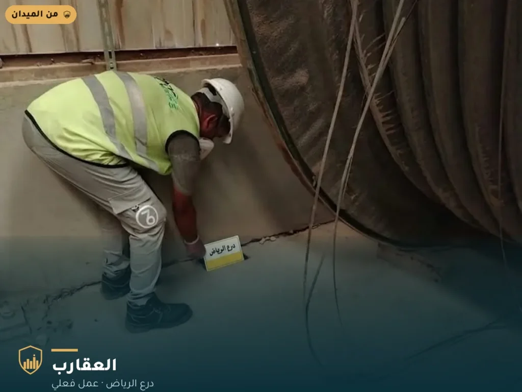 فني درع الرياض يعاين جداراً في موقع صناعي بالرياض
